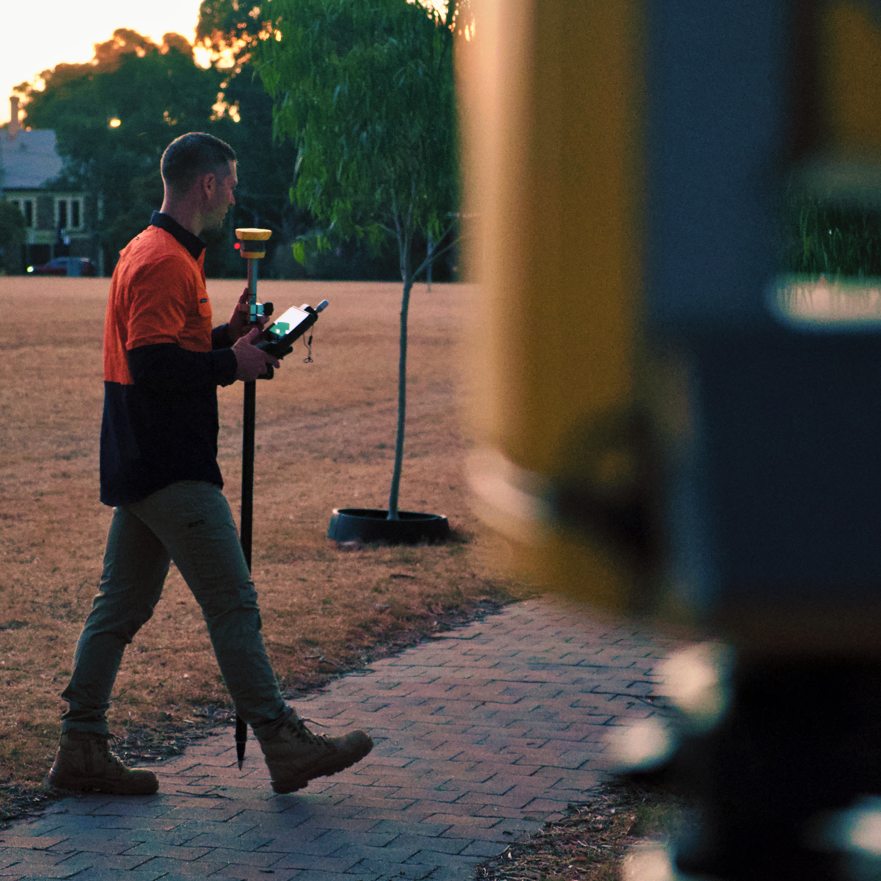 surveyor, measurement, tripod, total station